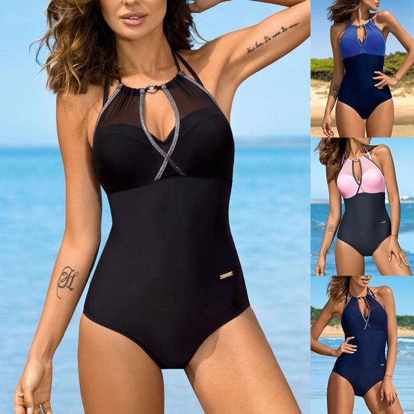 

two-piece suits plus size one piece swimsuits for women high neck tummy control swimwear slimming mesh v-neckline monokini bathing