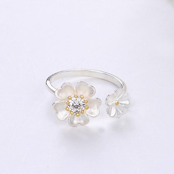

wedding rings bijoux 2021 designer 925 sterling silver zircon flower ring for women adjustable size party gift bridal jewelry anillos, Slivery;golden