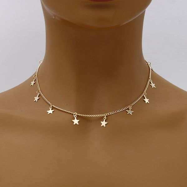 

18k gold plated small star decorated chain choker necklace for women gift, Silver