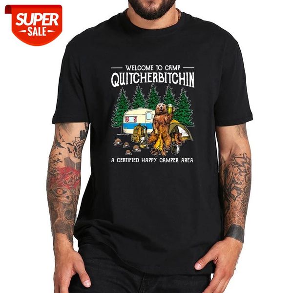 

welcome to camp quitcherbitchin t shirt a certified bear drink beer tshirt eu size 100% cotton homme black basic camisetas #0273, White;black