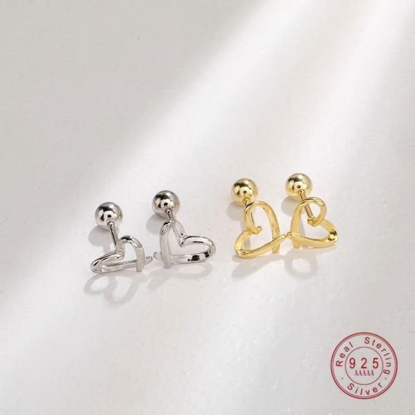 

stud 925 sterling silver simple design hollow heart earrings women classic vintage engagement jewelry, Golden;silver