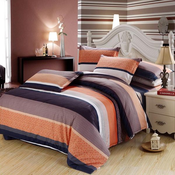 

orange broad brown stripe bedding set bed linen set au single double 4pcs bed sheet duvet cover urban style home textiles