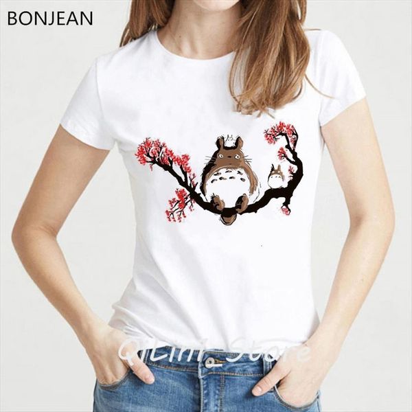 

japanese anime totoro miyazaki womens t shirts hayao cartoon femme spirit away studio ghibli clothes, White