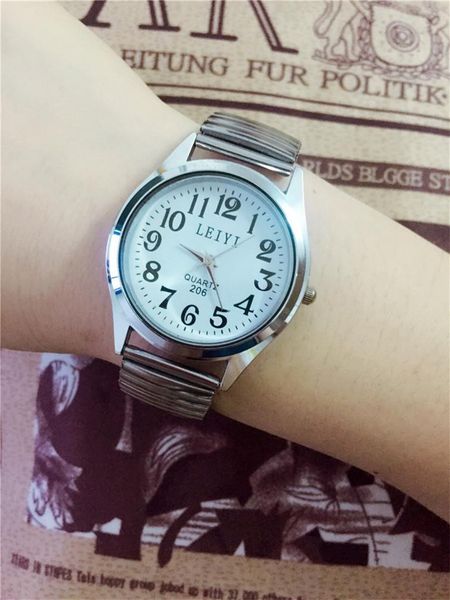 

wristwatches middle-aged and elderly watches men's women's large digital spring steel quartz leisure fashion, Slivery;brown