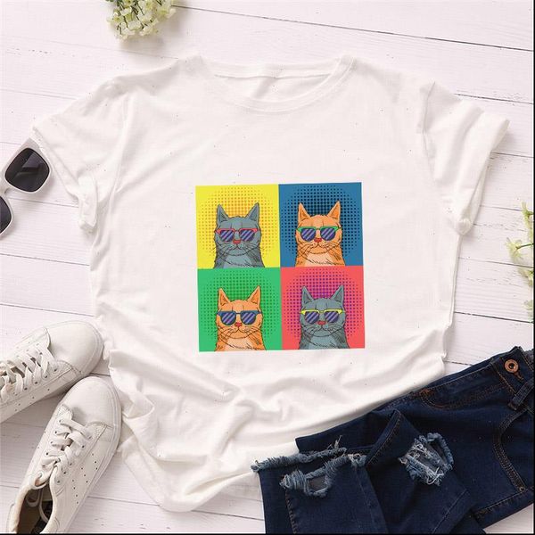 

lovely cat print women t shirt hipster 90s women shirts harajuku summer t shirt women fashioncasual plus size female t shirts, White