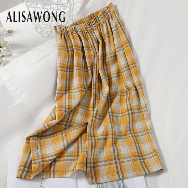 

skirts high waist women slit medium long skirt 2021 summer fashion ladies patchwork color collision plaid printed wrap, Black