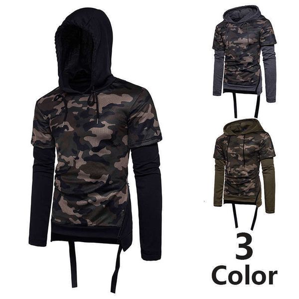 

and spring men's tracksuits autumn large casual sports pullover camouflage fake two piece hooded sweater for men wy1525, Gray