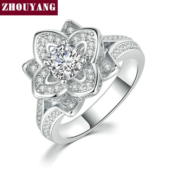 

wedding rings zhouyang ring for women luxury blooming rose cubic zirconia silver color anniversary gift fashion jewelry yg038, Slivery;golden