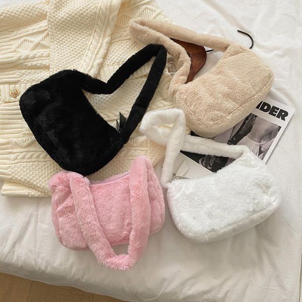 

evening bags fashion plush fluffy shoulder crossbody handbags vintage women solid color underarm bag portable square travel street purse