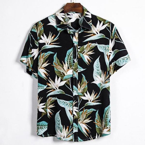 

men's casual shirts 2021 t-shirt floral print all match summer short sleeve lapel for beach, White;black