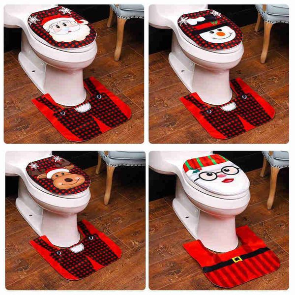 Weihnachts-Toilettenbezug, Teppich, Badezimmermatten-Set, Dekor, Weihnachtsmann, Schneemann, Weihnachts-Toilettensitzbezüge, Heimdekoration