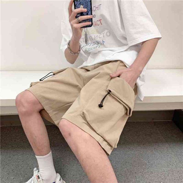 

men's shorts summer thin pocket fashion black khaki casual men streetwear loose straight drawstring mens s-3xl 0k07, White;black