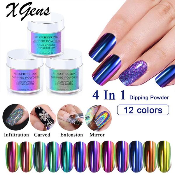 

nail glitter xgens holographic powder mirror dipping 4 in 1 acrylic carving extension polymer glittery decoration, Silver;gold