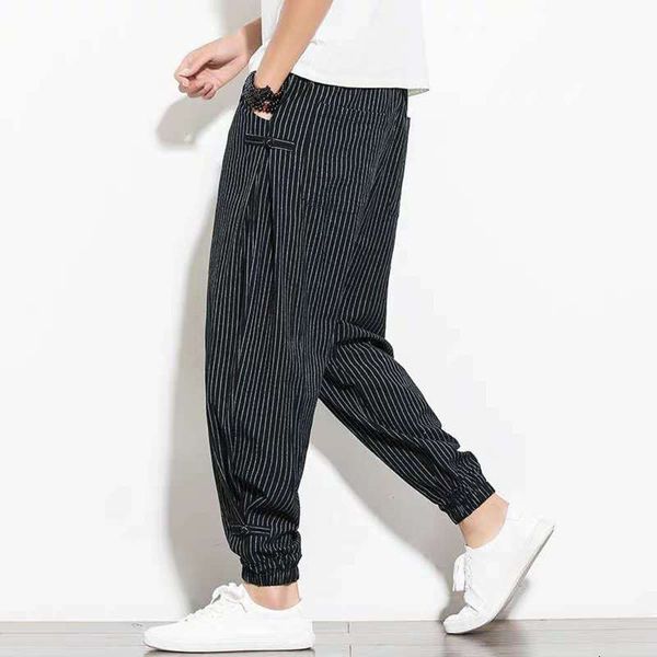 

2021chinese style summer men's new thin cotton and hemp buckle casual harem leggings lantern pants, Black