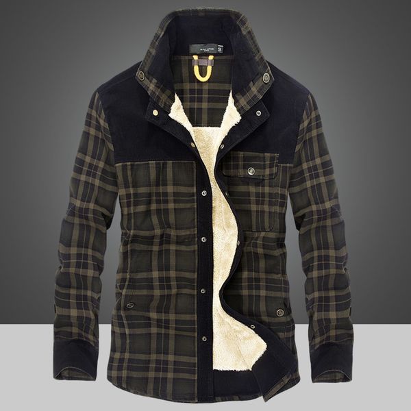 

winter men thicken warm fce shirts coats 100% cotton plaid flannel military cloth chaquetas hombre size m-4xl, Black;brown