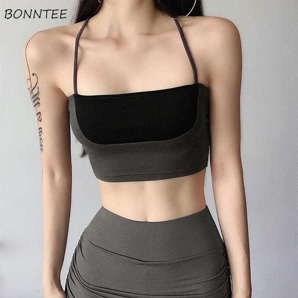 

women's tanks & camis women simple american style crops backless fashion ins slim leisure female streetwear summer cozy vintage te, White
