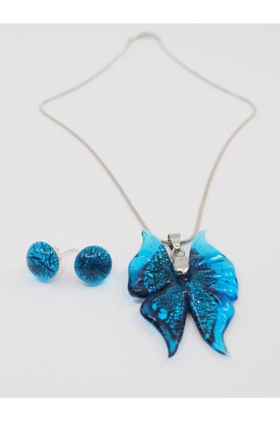 

earrings & necklace women's fashion jewelry blue butterfly sets, Silver
