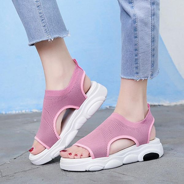 

sandals lucyever summer mesh sports women 2021 thick bottom open toe woman comfy non-slip hiking shoes for ladies, Black