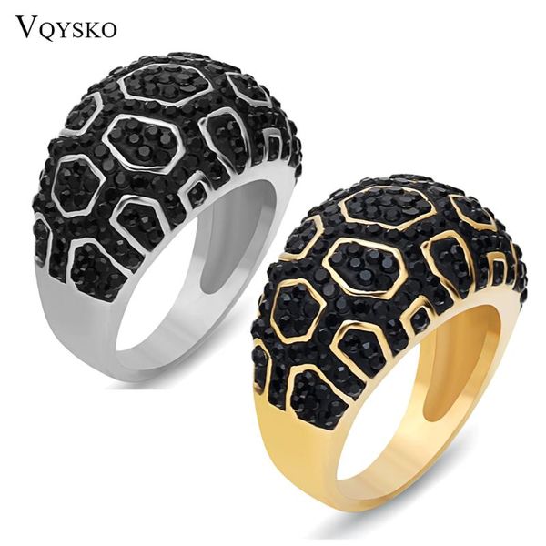 

wedding rings genuine gold color black crystal brand fashion stainless steel jewelry ring for women, Slivery;golden