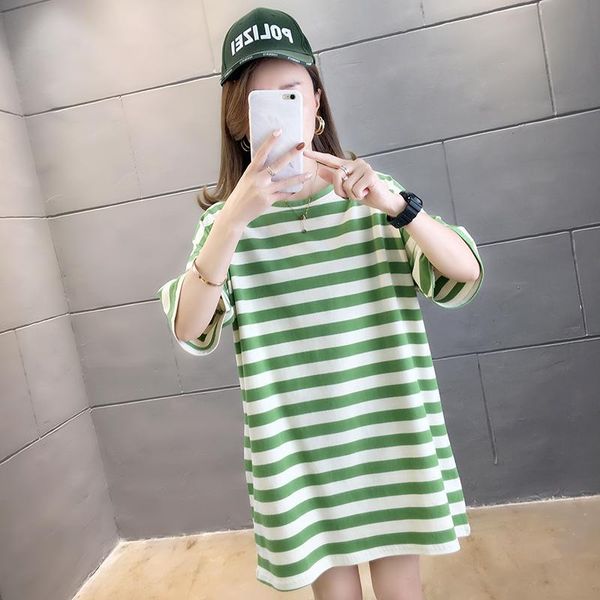 

women's t-shirt moyisu fashion brand 2021 striped summer loose cotton tshirt casual mid-length girl tees, White