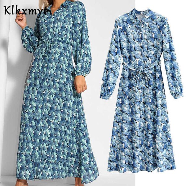 

klkxmyt za women chic fashion sashes maxi dress vintage long sleeve button-up female dresses vestidos 210527, Black;gray