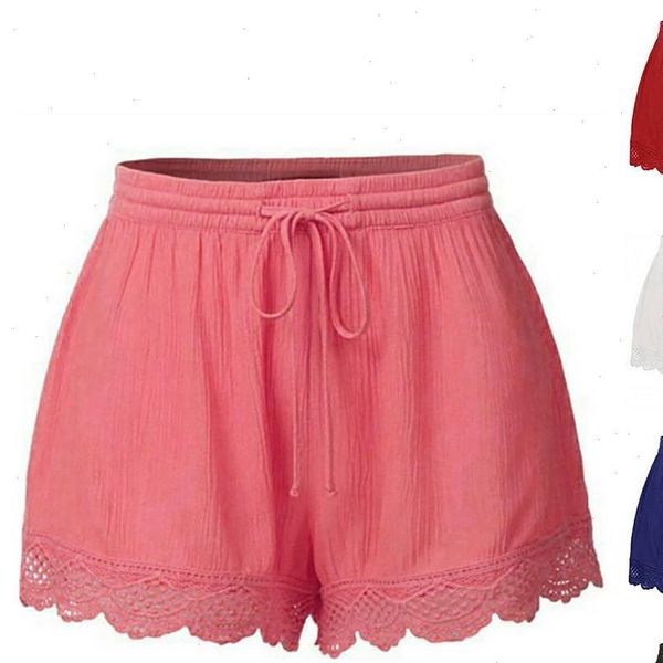 

s~5xl plus size fashion women lace rope tie short feminino sport shorts soft solid trousers black white, White;black