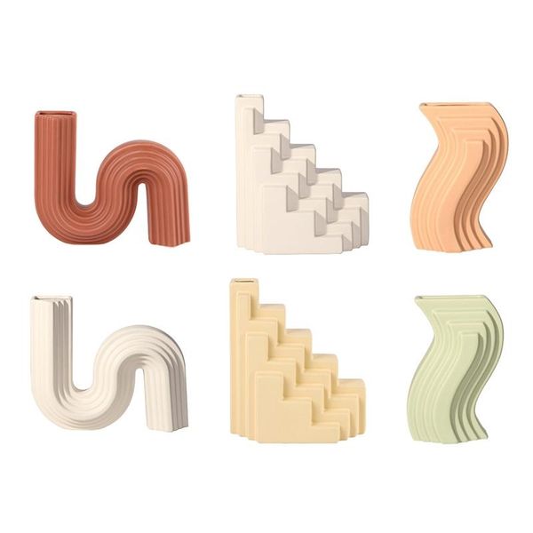 

modern ceramic vase geometric lines flower arrangement container nordic flower holder ornaments home vases decor