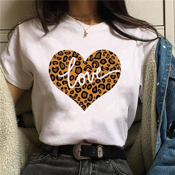

women's t-shirt women graphic leopard love fashion short sleeve 90s ladies printing print clothes lady tees female t shirt womens, White