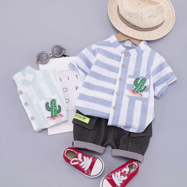 

new boys' summer wear children's 2021 striped shirt cool two-piece fashion, White