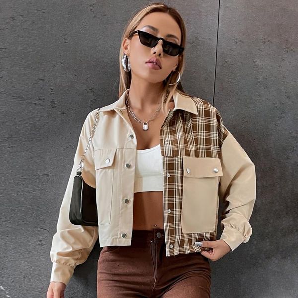 

women's jackets spring women corduroy shirts color contrast full sleeve turn-down collar coats casual street autumn basic outwear, Black;brown