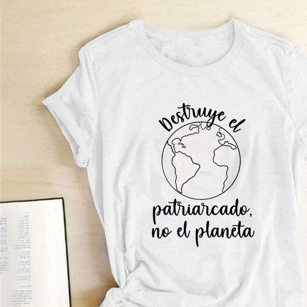 

patriarcade no el planeta letter print women t shirt short sleeve o necl summer loose funny women shirts for 90s girls, White