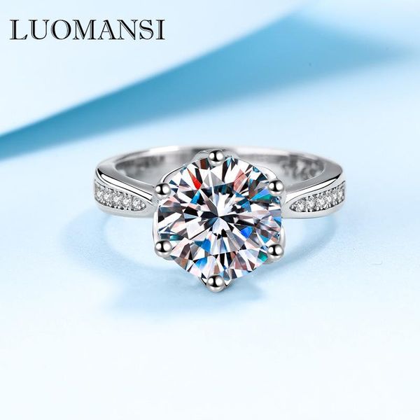 

cluster rings luomansi 3ct 9mm moissanite flower bud ring with gra certificate s925 silver jewelry wedding party woman gift, Golden;silver
