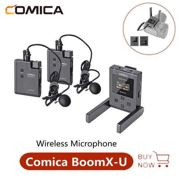 

microphones comica boomx-u boomx u1 u2 wireless microphone broadcast mini mic uhf transmitters receiver kit for dslr phone camera