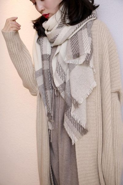 

scarves big size 100% goat cashmere women fashion striped plaid twill scarf shawl pashmina 75x200cm retail wholesale, Blue;gray