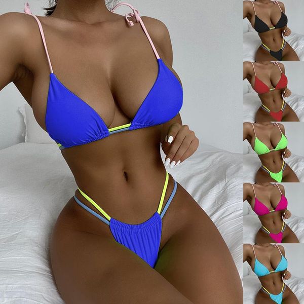 

women's swimwear mini thong neon bikini women female swimsuit two-pieces set high leg cut bather bathing suit swim, White;black