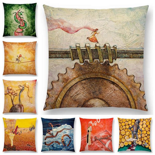 

oil painting fable story sofa throw pillow case magical imagination world cushion cover design available