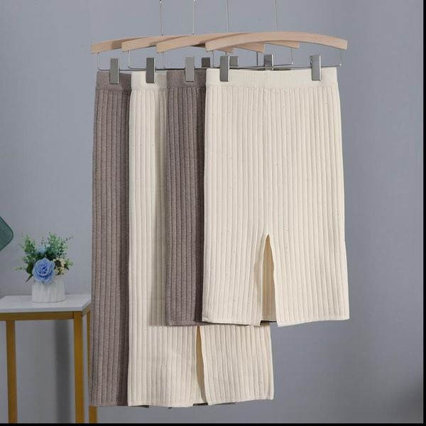 

60 80cm women knitted skirts 2021 autumn winter high waist long pencil skirt party club skirt bodycon midi skirts, Black