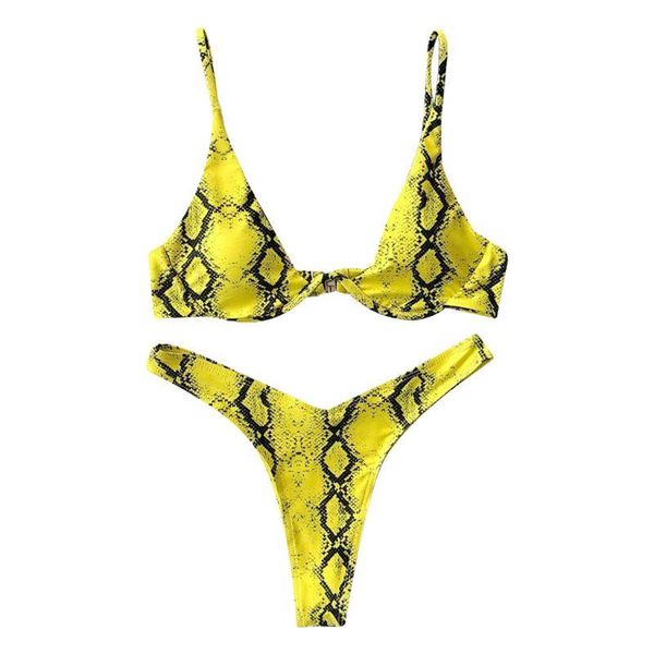 

one-piece suits women micro bikini set neon snakeskin swimsuit push up underwire beachwear