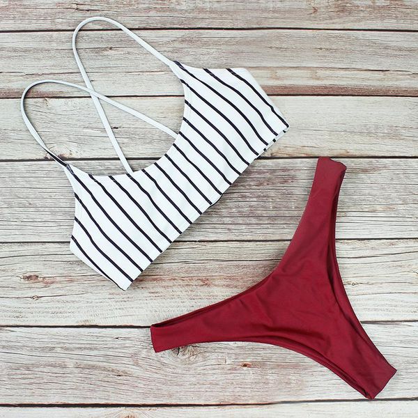

women's swimwear bikini set 2021 striped women bandage swimsuit swimming for suit two piece biquini bathing beachwear l, White;black