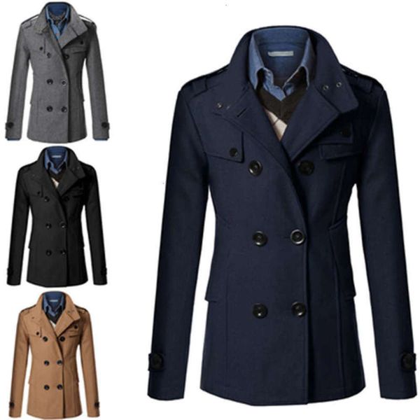 

2021style large size tweed slim fit medium length windbreaker men's coat, Tan;black
