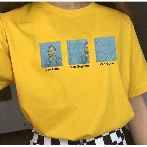 

kuakuayu hjn van gogh van goghing van gone meme funny t-shirt hipsters cute printed tee 210306, White