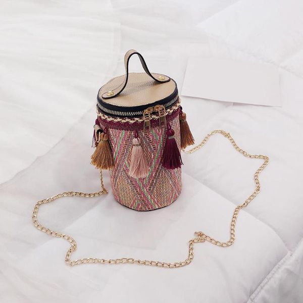 

evening bags ethnic tassel shoulder messenger handbags pu leather weaving women casual small crossbody bucket 2021