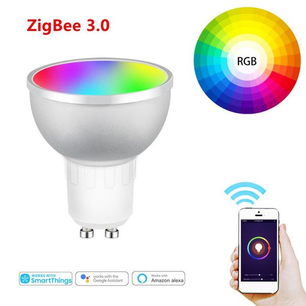 

smart home control tuya zigbee 3.0 gu10 led light bulb 400-460lm 5w rgbcw voice work with alexa echo plus google