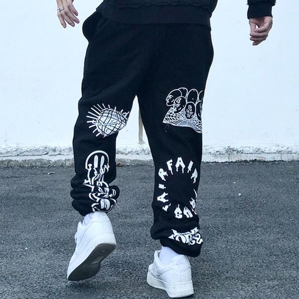 

street hipster spoof pattern print sweatpants men's elastic waist jogger pants harajuku hip hop casual loose haren trousers male, Black