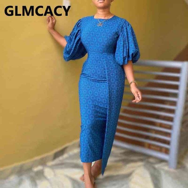 

women o-neck puff sleeve elegant bodycon midi dress 210702, Black;gray