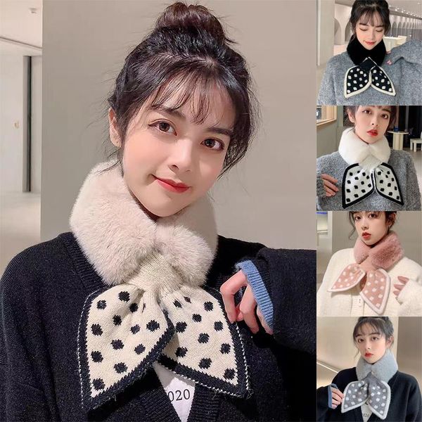 

scarves winter plush scarf faux fur collar neck warmer knitting wool soft warm peach heart cross bib dots pattern skinny, Blue;gray