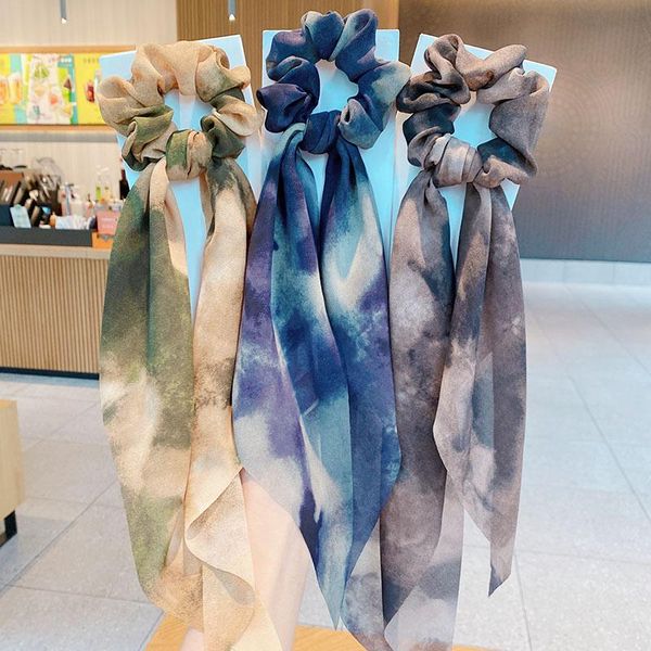 

hair accessories women elegant ink smudge gradient chiffon scrunchie tie ponytail holder bands headband fashion
