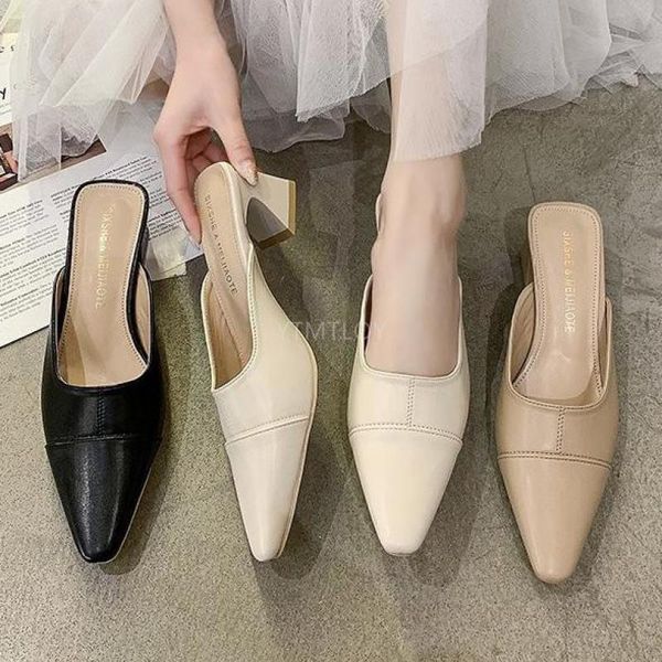 

slippers fashion women square heels mules shoes utsides slides zapatillas mujer casa ladies sandals flip flop, Black
