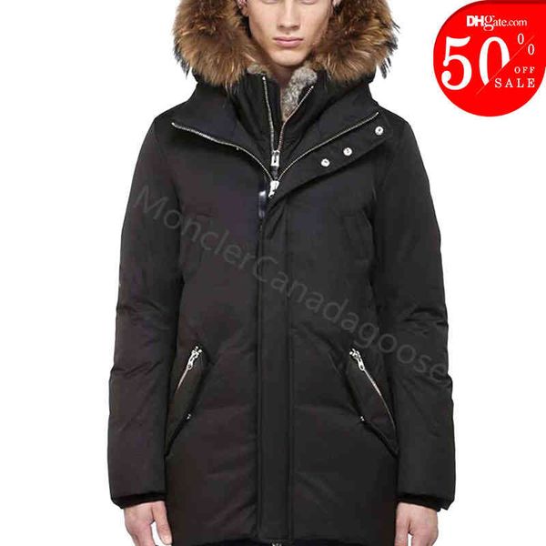 

men's down & parkas winter outerwear women wolf fur hooded jacket 90% white goose down coat b1fu, Black