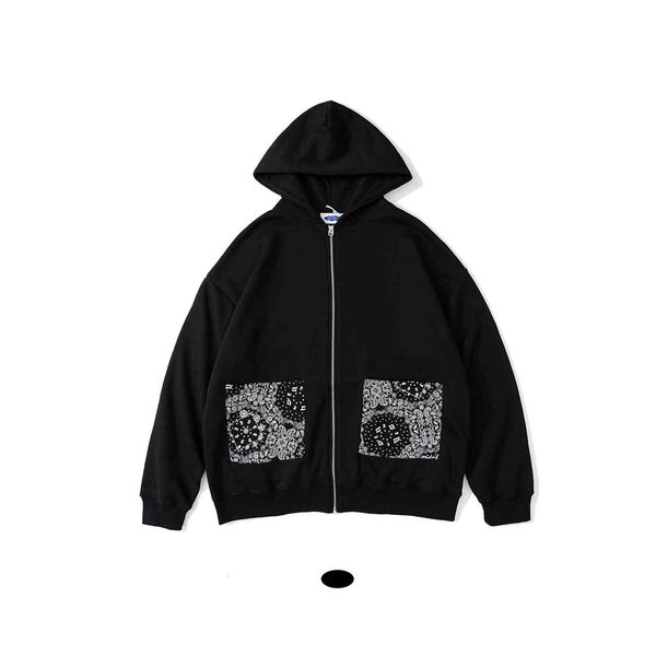 

hoodies mankun c045 autumn and winter american fashion brand men's loose cashew nut flower dark wind couple plush zipper hoodie, Black